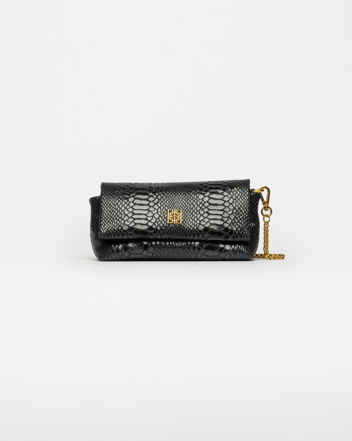 Mini bag Porto en cuero gamuza anaconda Negro