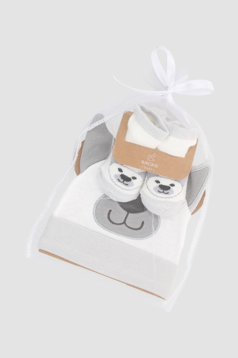 Set gorros escarpines algodon - gris Celeste