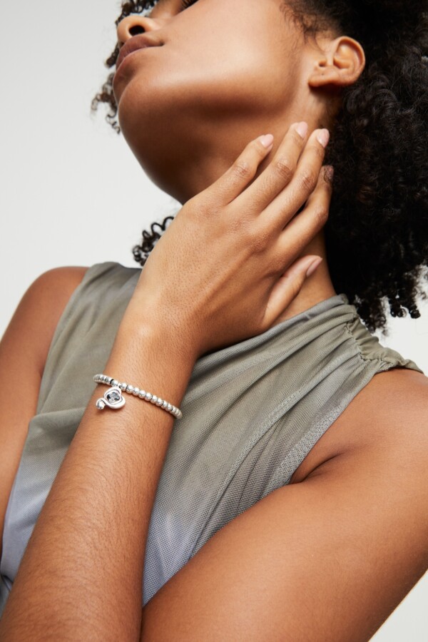 PULSERA DE BOLAS BAÑADAS EN PLATA DE LEY CON CRISTAL NEGRO Pulsera