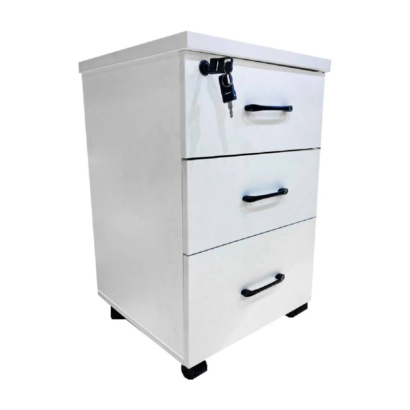 Cajonera con Llave de Madera Melaminico x3 cajones Blanco