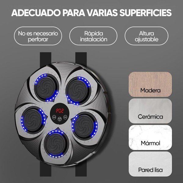 Máquina Boxeo Luz Música Bluetooth Recargable Guantes Golpeo Variante Color Negro