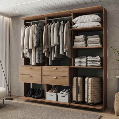 COMBO VESTIDOR - 3 MODULOS - 4 CAJONES GUARDARROPA ARMARIO CLOSET PLACARD MARRÓN