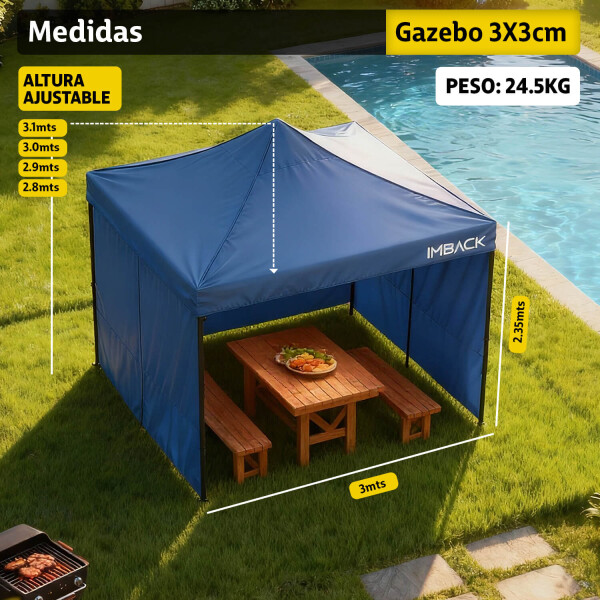 Gazebo Plegable Reforzado 3x3 M Con Paredes Carpa Autoarmable Jardin Playa Patio Toldo Imback Color Azul Gazebo Plegable Reforzado 3x3 M Con Paredes Carpa Autoarmable Jardin Playa Patio Toldo Imback Color Azul