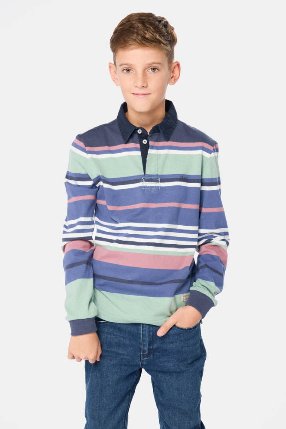 REMERA POLO RAYADA Azul