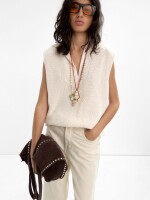 Chaleco De Punto Con Cuello Polo beige