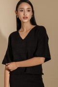 Blusa Manga Japonesa. Negro