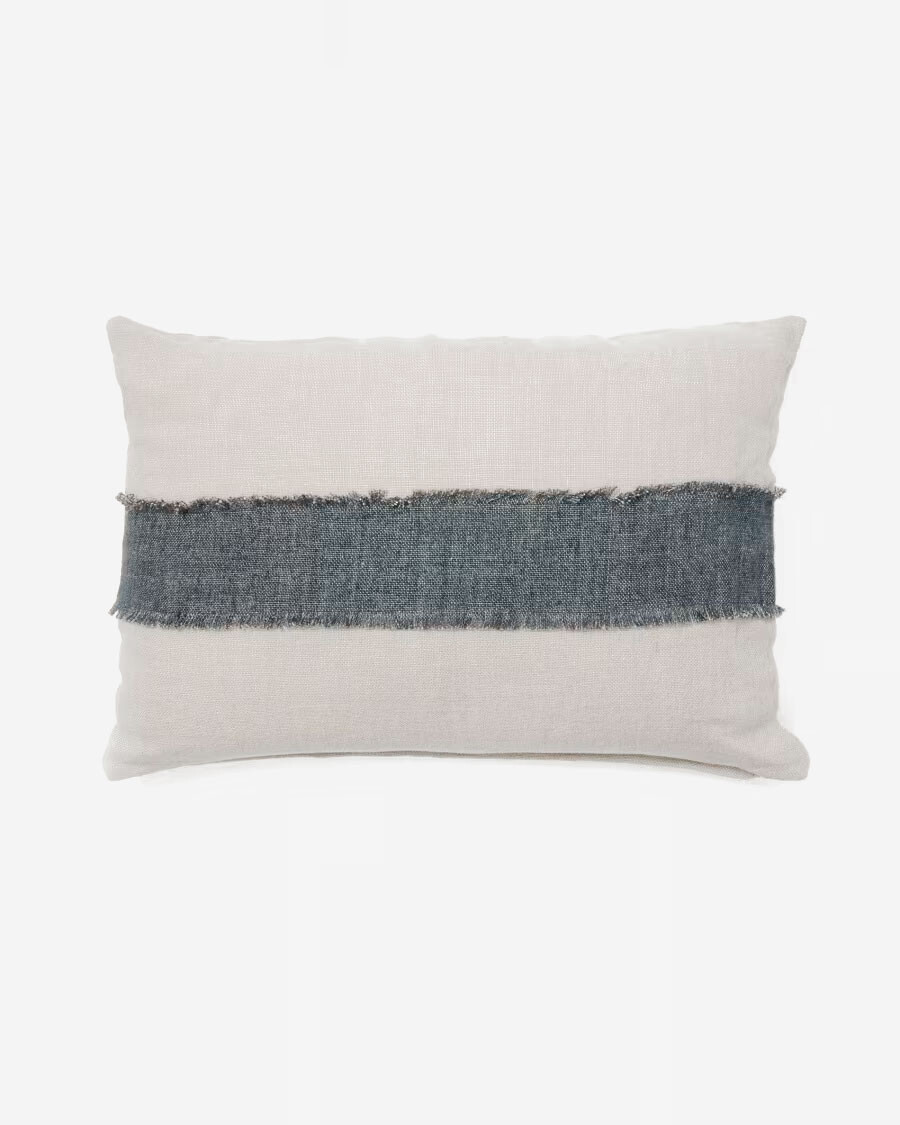 Almohadón Daf 100% de lino beige y gris con flecos 40 x 60 cm