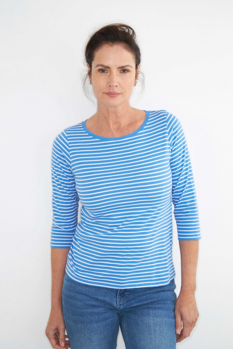 Remera rayada cuello bote azul francia