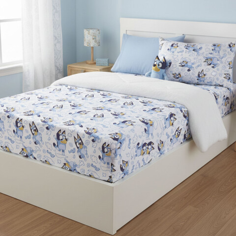 Juego de sábanas infantil 130 hilos 1 plaza Bluey 100% algodón U