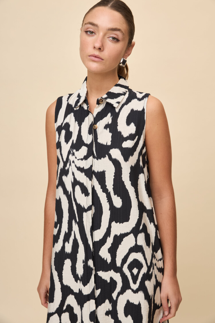 VESTIDO LITA PRINTED Negro/Blanco