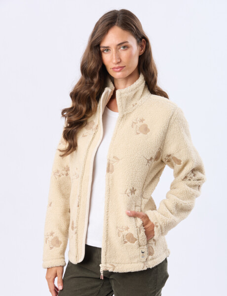 CAMPERA CORDERITO BORDADA Beige