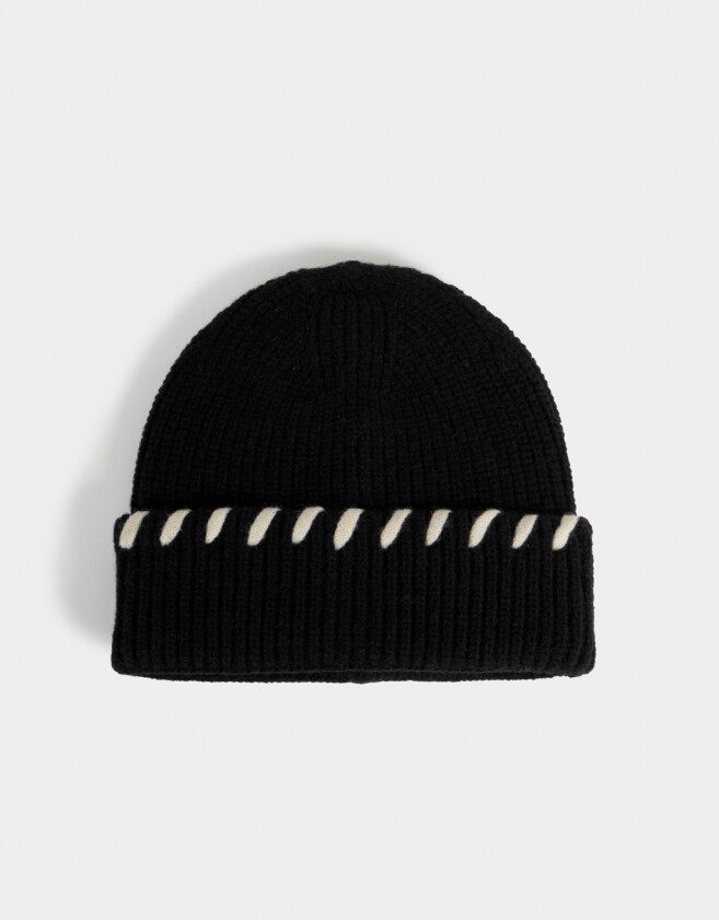 Gorro Romántico Gorro Tejido Con Bordado - Negro