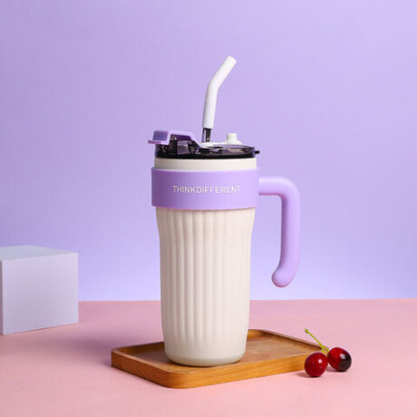 Vaso térmico con agarre y sorbito bi color Blanco