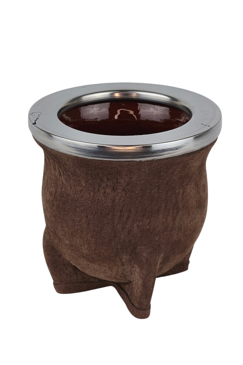 Mate ceramica camionero cuero chancho acero grande Chocolate