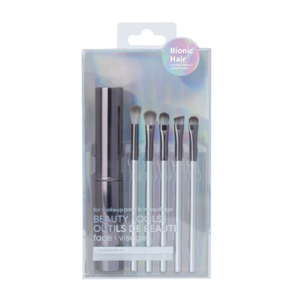 Brocha para ojos con estuche 5pcs plateado