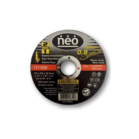 Disco Neo corte acero 0.8 mm de 4.1/2" Disco Neo corte acero 0.8 mm de 4.1/2"