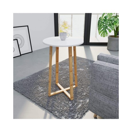 Mesa redonda madera bamboo y blanco 40x40x60cm Mesa redonda madera bamboo y blanco 40x40x60cm