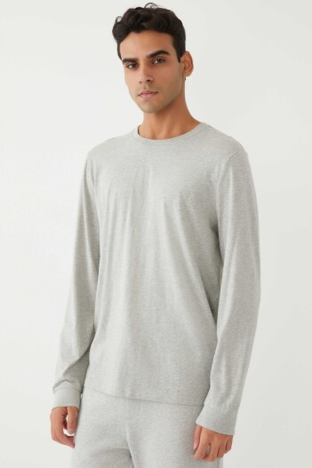Remera Basica Cuello Redondo Manga Larga Hombre Heather Grey