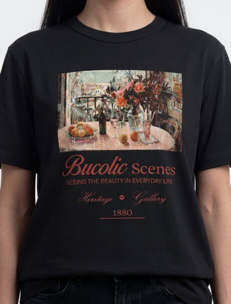 BLUSA ESTAMPADA DE MANGA CORTA NEGRO