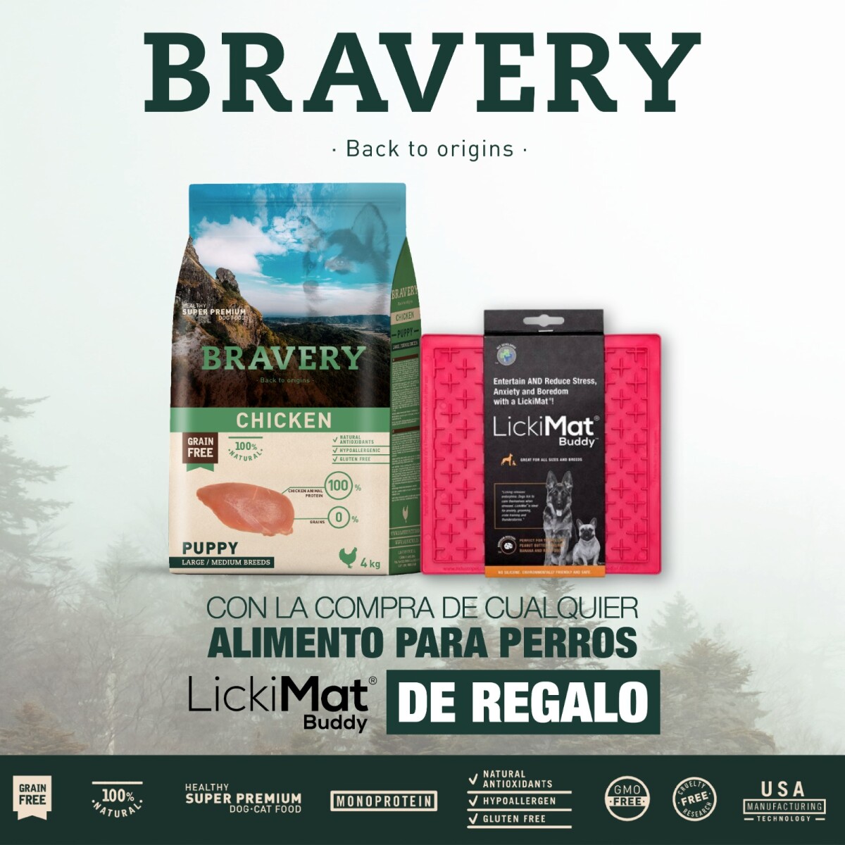 PROMO Bravery perro cachorro razas medianas y grandes 4 kgs + LickiMat 