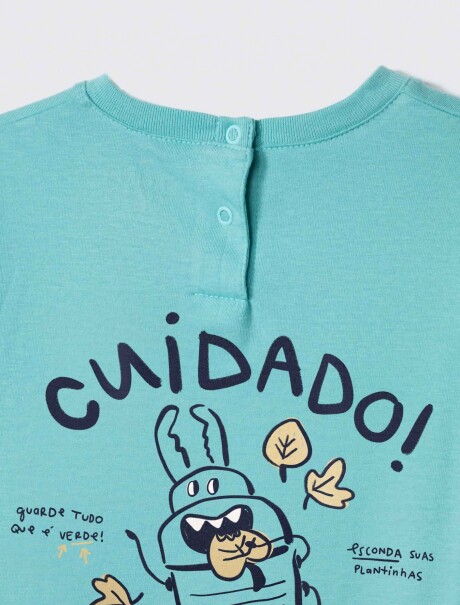 CAMISETA INFANTIL OVERSIZE CON ESTAMPA CELESTE