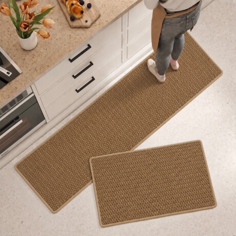 Juego de 2 Alfombras de Cocina Texturizadas Marrón 40×60 y 40×120 cm Juego de 2 Alfombras de Cocina Texturizadas Marrón 40×60 y 40×120 cm