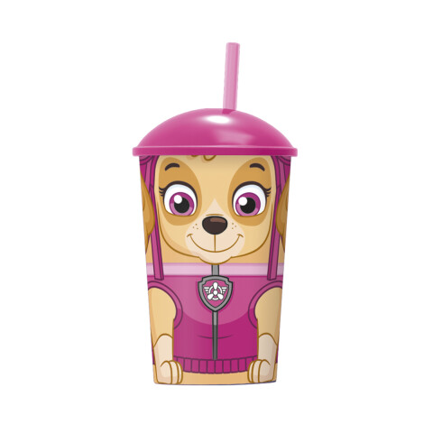 Vaso Plástico Forma 3D con Pajita Paw Patrol 400 ml ROSA