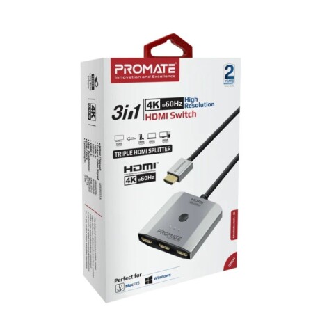 Adaptador HDMI 4K PROMATE Mediaswitch-H3 3 EN 1 60Hz - Plata Adaptador HDMI 4K PROMATE Mediaswitch-H3 3 EN 1 60Hz - Plata