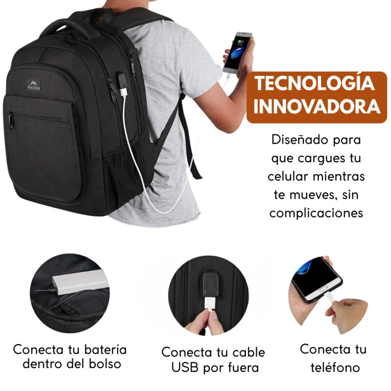 Mochila Expansible Viaje Urbana Porta Notebook Matein 1364 Negro