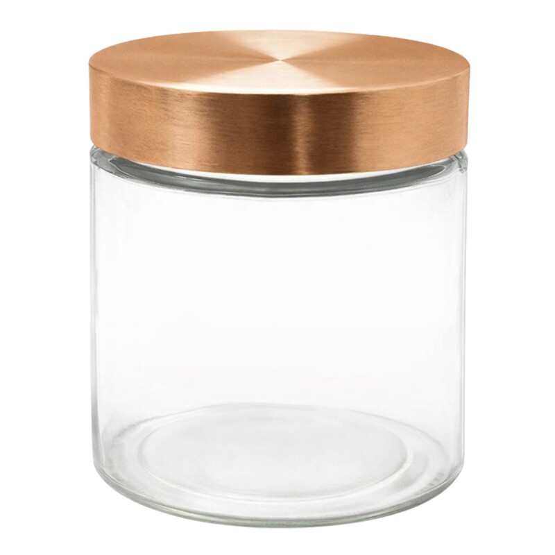 Frasco de vidrio cilíndrico con tapa 850 ml rosca cobre Cobre