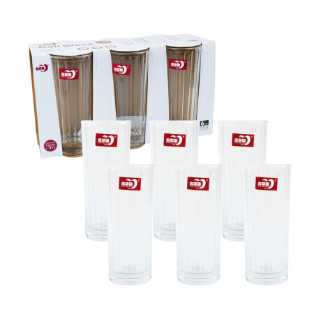 Set de 6 vasos altos de vidrio con labrado vertical 215ml Set de 6 vasos altos de vidrio con labrado vertical 215ml