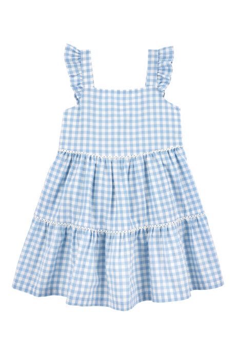 Vestido de algodón, escalonado, diseño a cuadros Sin color