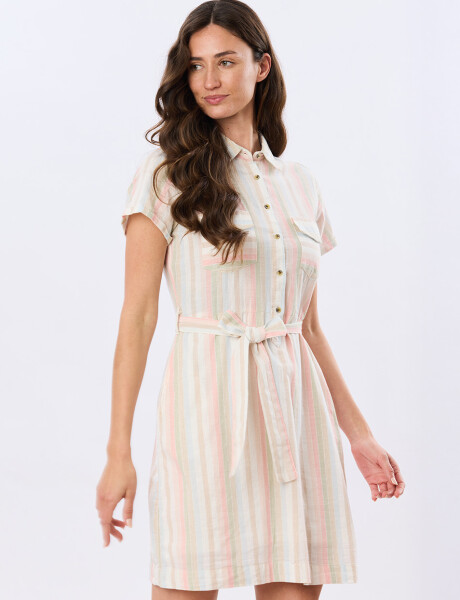 VESTIDO RAYADO DE LINO Rosa
