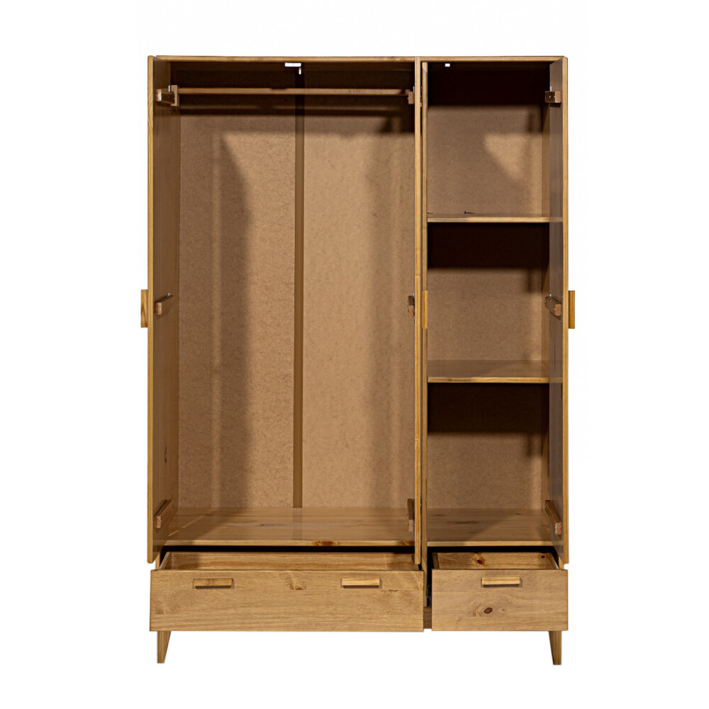 Ropero en madera maciza - 3 puertas 2 cajones Marrón