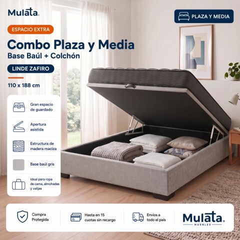 Sommier Baúl Plaza y Media Gris con Colchón Linde Zafiro 110 x 190 Firme Sommier Baúl Plaza y Media Gris con Colchón Linde Zafiro 110 x 190 Firme