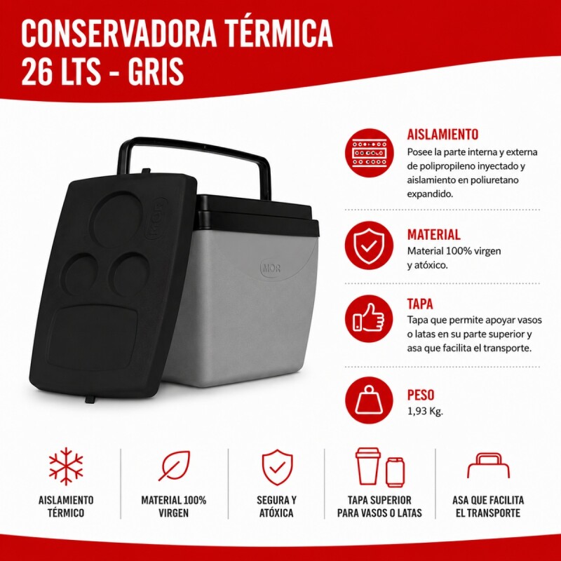 Conservadora térmica 26 lts GRIS
