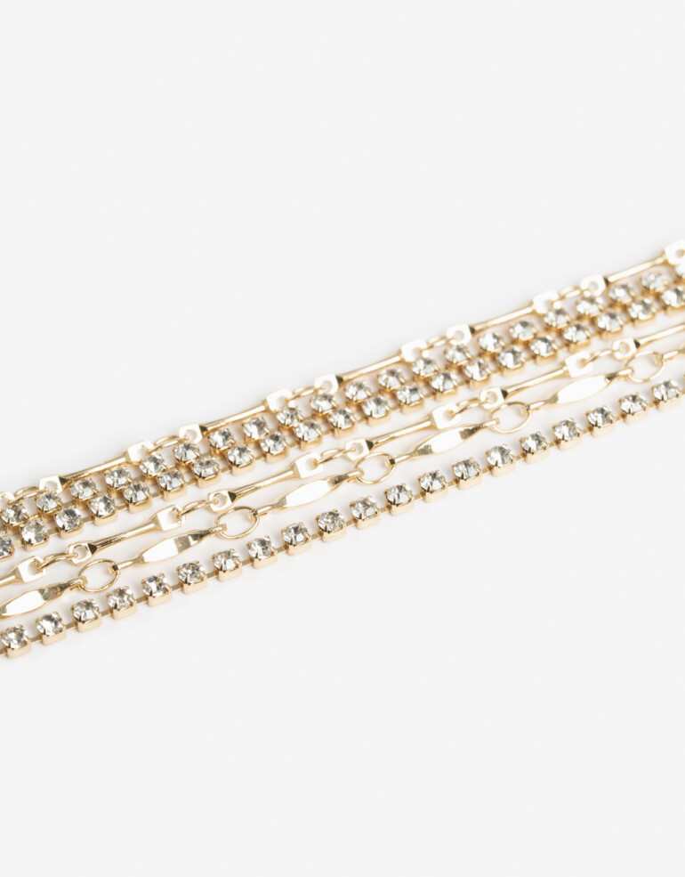Collares Cortos Strass Collar Corto Cadenas Y Strass - Dorado