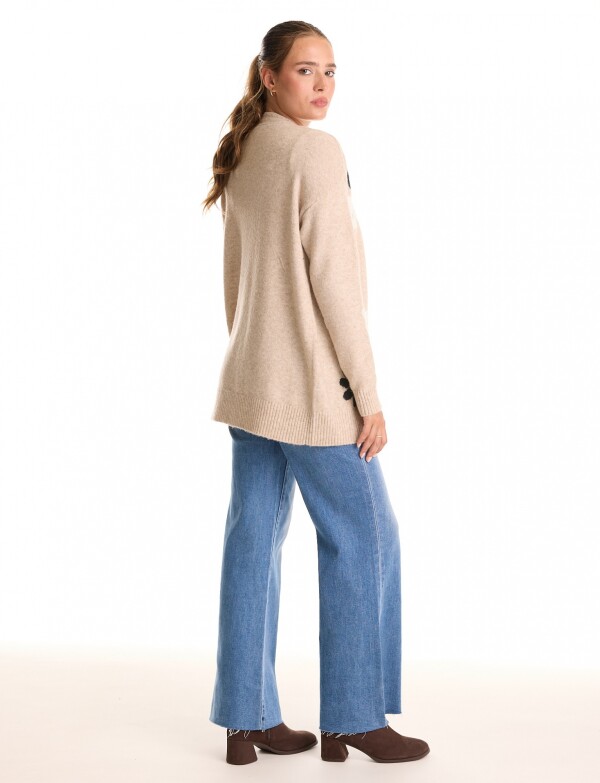 Cardigan Jacquard Flores & Calce Relajado BEIGE/MULTI