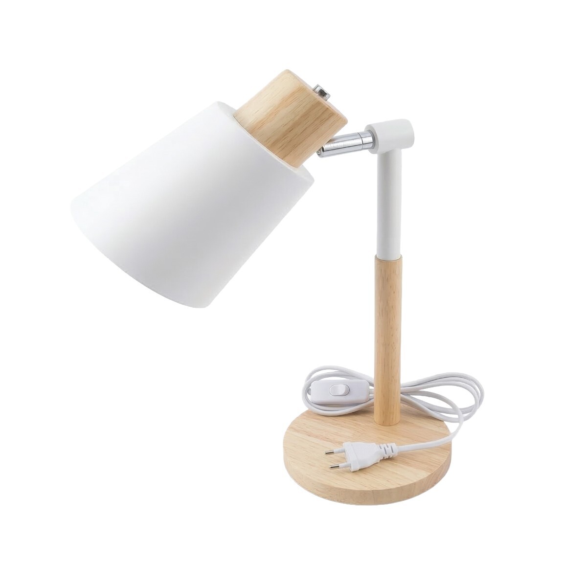 LAMPARA BLANCA C/BASE MADERA P/MESA 40CM 