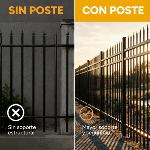 Poste Para Reja Modular Cerco Seguridad Hierro 2,40 Metros Color Negro
