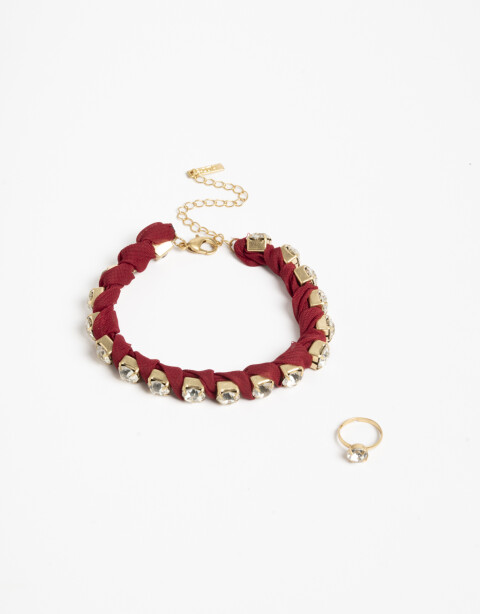 Tobilleras Cordón Set De Tobillera Y Anillo - Rojo Burdeaux