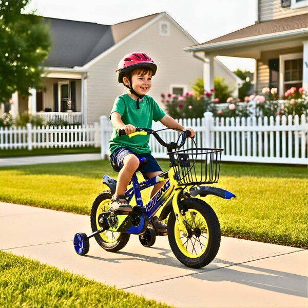 Bicicleta Infantil Yjtong R12 Canasto Parrilla Guardabarros Azul 1