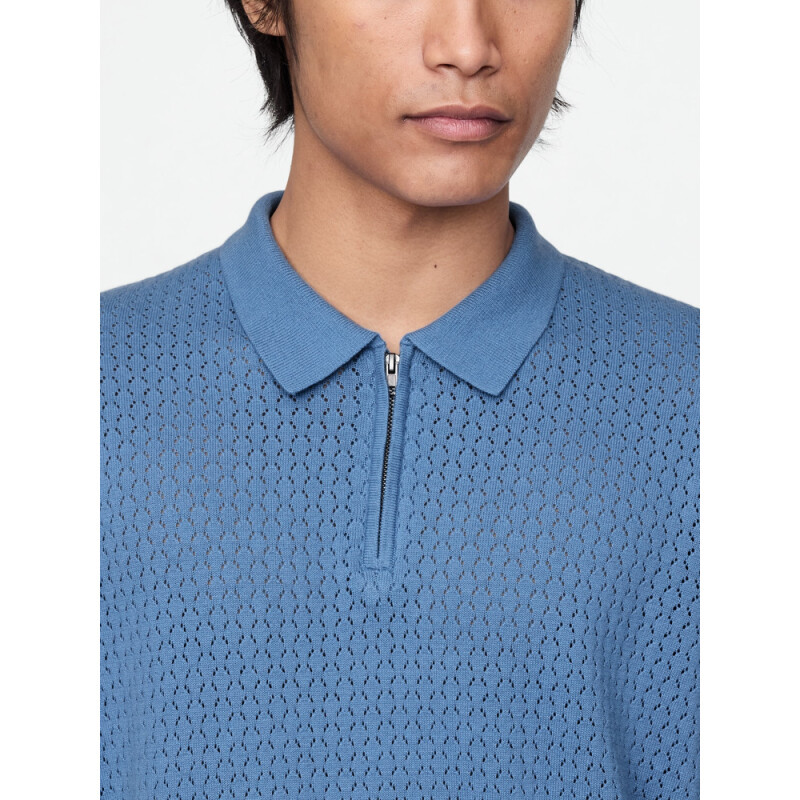 SS COTTON ZIP POLO SOFT CORNFLOWER