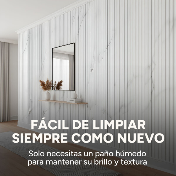 Pack x20 Wpc Simil Madera Wall Panel Lambrin 2.90x16.7 Color Blanco Mármol
