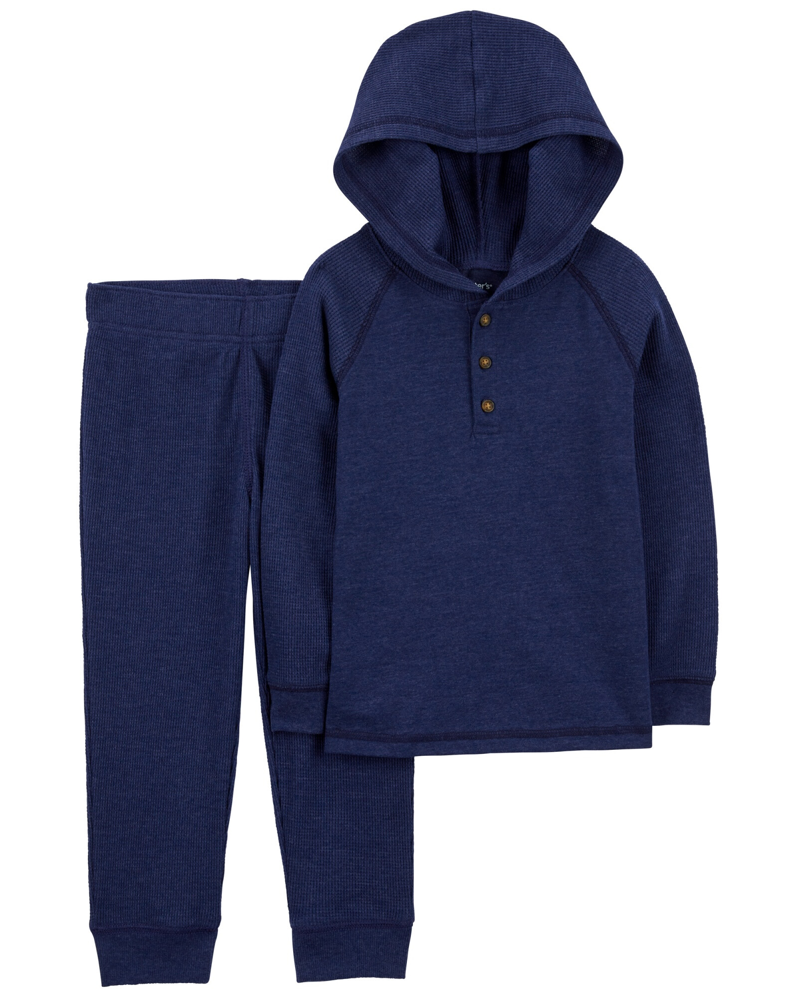 Set dos piezas de algodón térmico, pantalón y remera con capucha, azul marino Set dos piezas de algodón térmico, pantalón y remera con capucha, azul marino