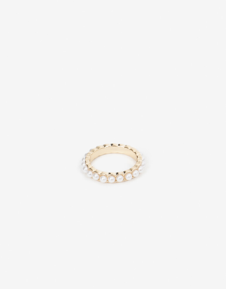 Anillos Medianos y Grandes Perla Anillo De Metal Con Perlas - Dorado
