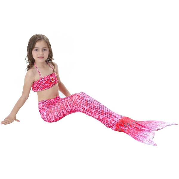 Traje De Baño Niña 3 Piezas Sirena Playa Piscina Cosplay Variante Color Rosa Talle 120