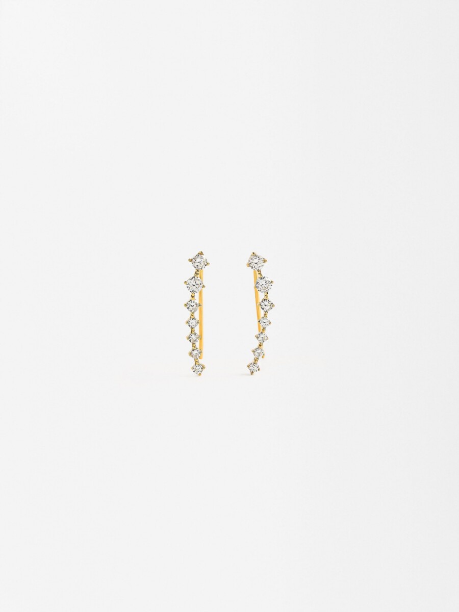Pendientes Alargados Con Circonias - Plata De Ley 925 dorado