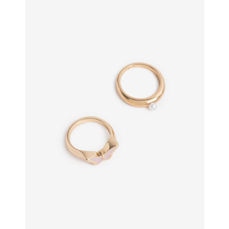 Set De 2 Anillos Esmaltados Bañado En Oro Dorado