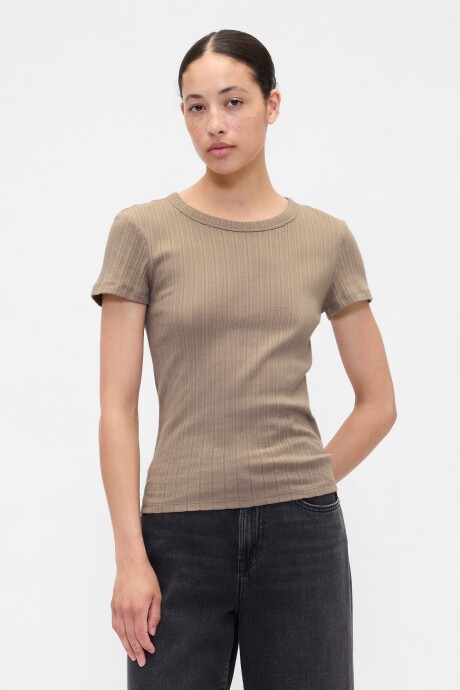 Remera Manga Corta Rib Mujer Medium Cool Brown